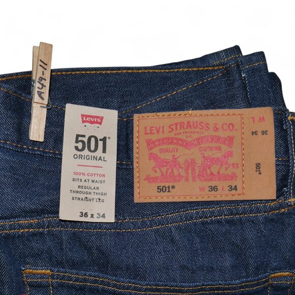 Levis 501 Men's Size 36X34 Jeans Dark Rinse Denim Original Fit Straight Leg NEW - Picture 7 of 11